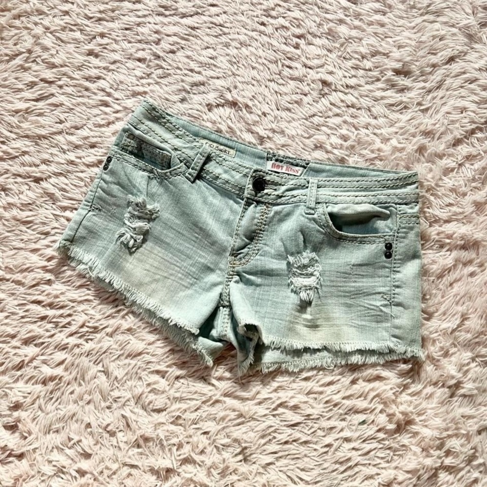 Hot Kiss Lightwash Distressed Denim Short Shorts Womens 10 Western Indie Hot